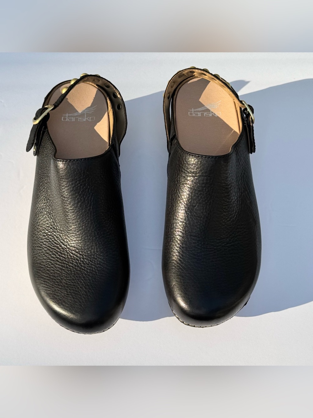 Dansko Black Leather Slingback Clogs Studded Strap EU 40 US 9.5-10 - Picture 2 of 10
